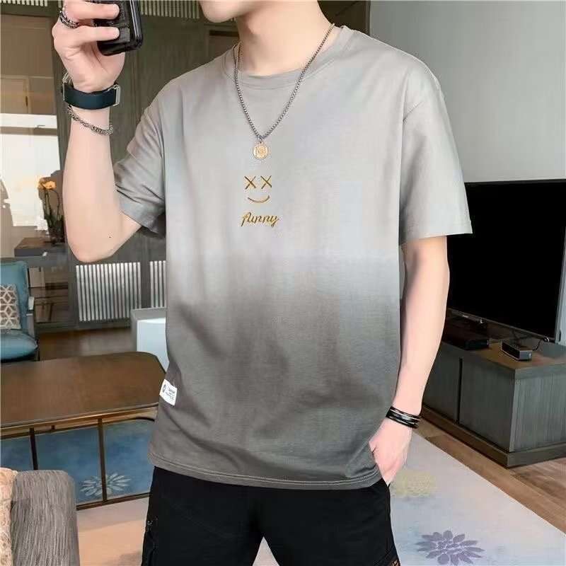 Short T-shirt trendy brand gradient smiling face, half sleeved versatile t-shirt for men's thin summer clothing