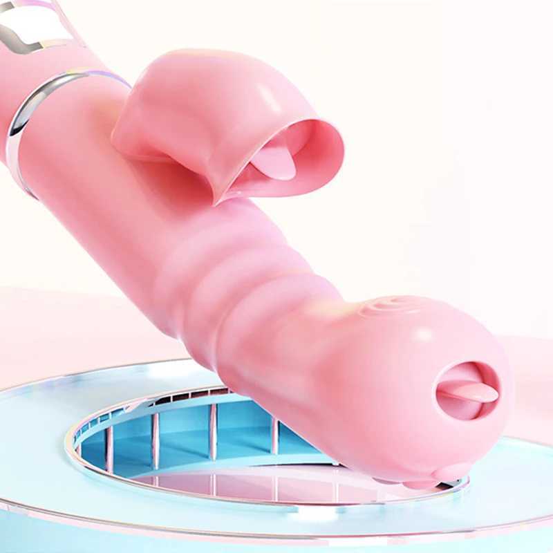 Fake penis rabbit vibrator tongue licking double stick masturbation clitoris vibrator female sex toy W250319