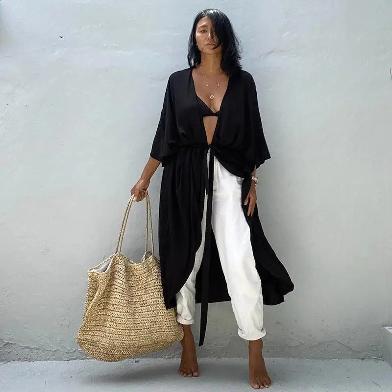 WeHello-Womens Beach Cover Up Kimono Summer Swimsuit Cape Solid Bohemian Tunic Dresses Bathing Suits Cardigan Shawl 250319