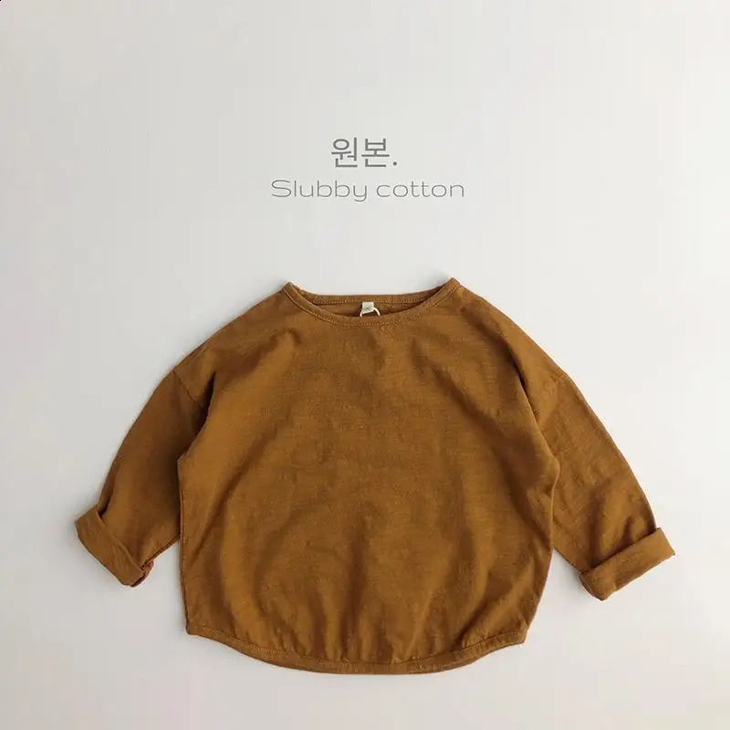 Solid Color Bottoming Shirt Clothes 100% Cotton All-match Long Sleeve T-shirt Spring Kids Boys Casual Crewneck Pullovers 250319