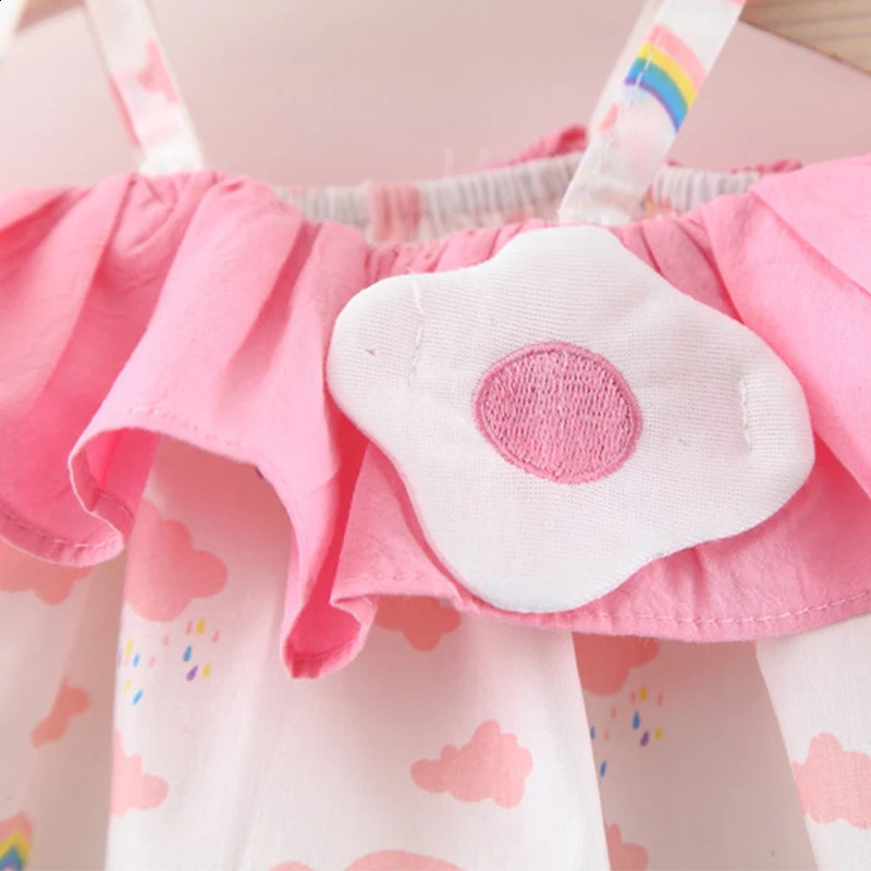 Summer 2piece set suitable for girls baby tops and shorts solid color lace cartoon rainbow cloud printed hover 250319
