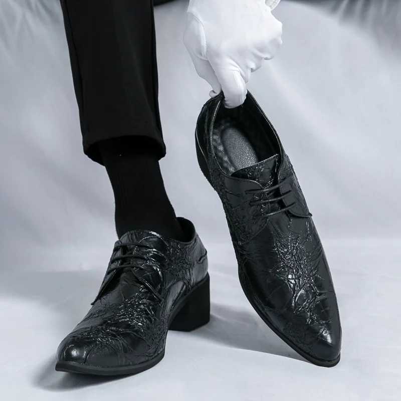 Retro Brown Mens Formal Shoes Comfortable High Heels Dress Shoes Mens Pointed toe Party Leather Shoes Mens Casual ShoesXJ250319