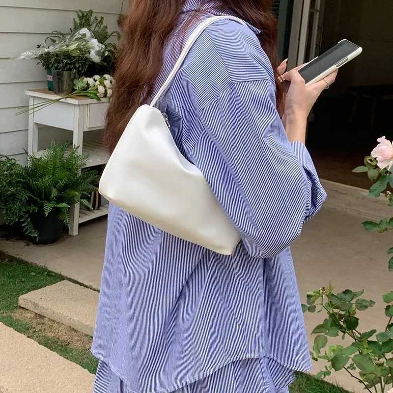 New Simple Solid Color Shoder Bag Soft PU Leather Small Tote for Wen Niche Design Underarm Bag Dating Shopping Handbag Z250318