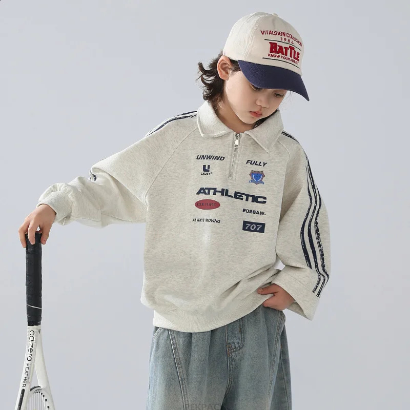 Fashion Korean Boys Long Sleeve Polo Shirt For Teenage Kids Cotton Zipper Up Polo Sweatshirt Child Spring Clothes Poloshirts 250319