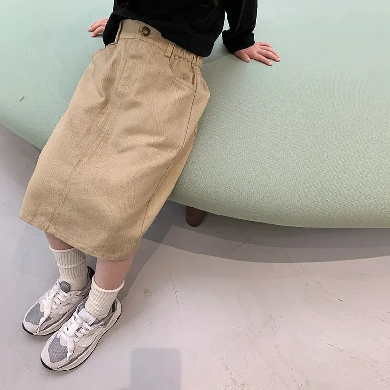 Girls All-match Mid-length Skirt Korean Style Spring Pocket Childrens Clothing Fashion Skirt For Baby Girls 250319