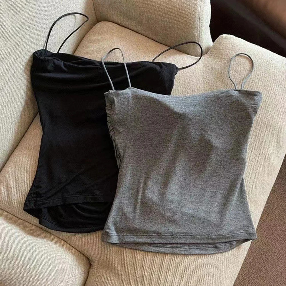 Summer Camisoles Tank Top With Built In Bra Spaghetti Strap Tanks Vest Sleeveless Tees Cropped Solid Color Casual 250319