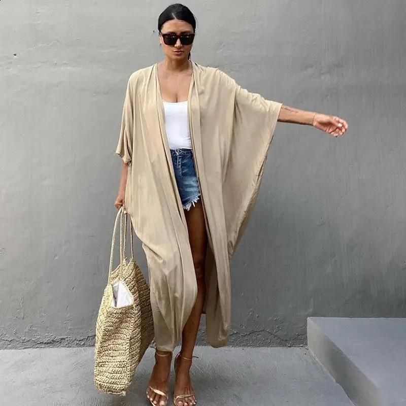 WeHello-Womens Beach Cover Up Kimono Summer Swimsuit Cape Solid Bohemian Tunic Dresses Bathing Suits Cardigan Shawl 250319