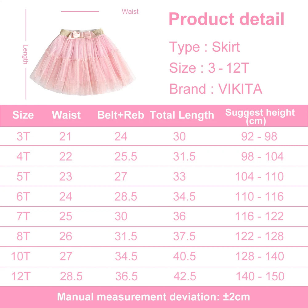 VIKITA Girls Pink Skirts with Bow Knot Kids Shiny Sequins Mini Skirts Girls Birthday Party Casual Daily Mesh Tulle Ballet Skirt 250319