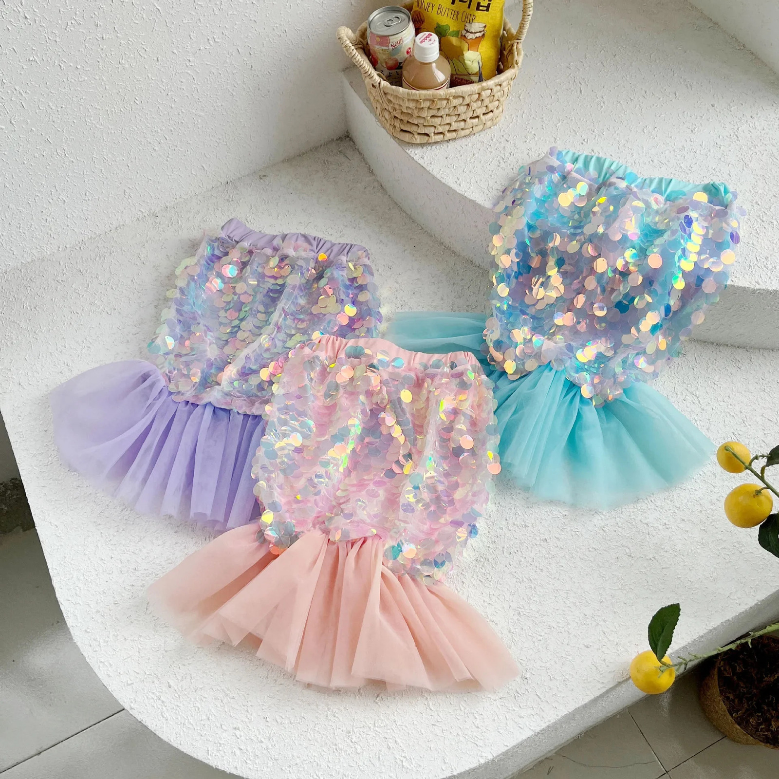 Skirts Girls Dress Baby Mermaid Princess Skirt Summer Childrens Mesh Sequin Fishtail Skirt Childrens Clothing 250319