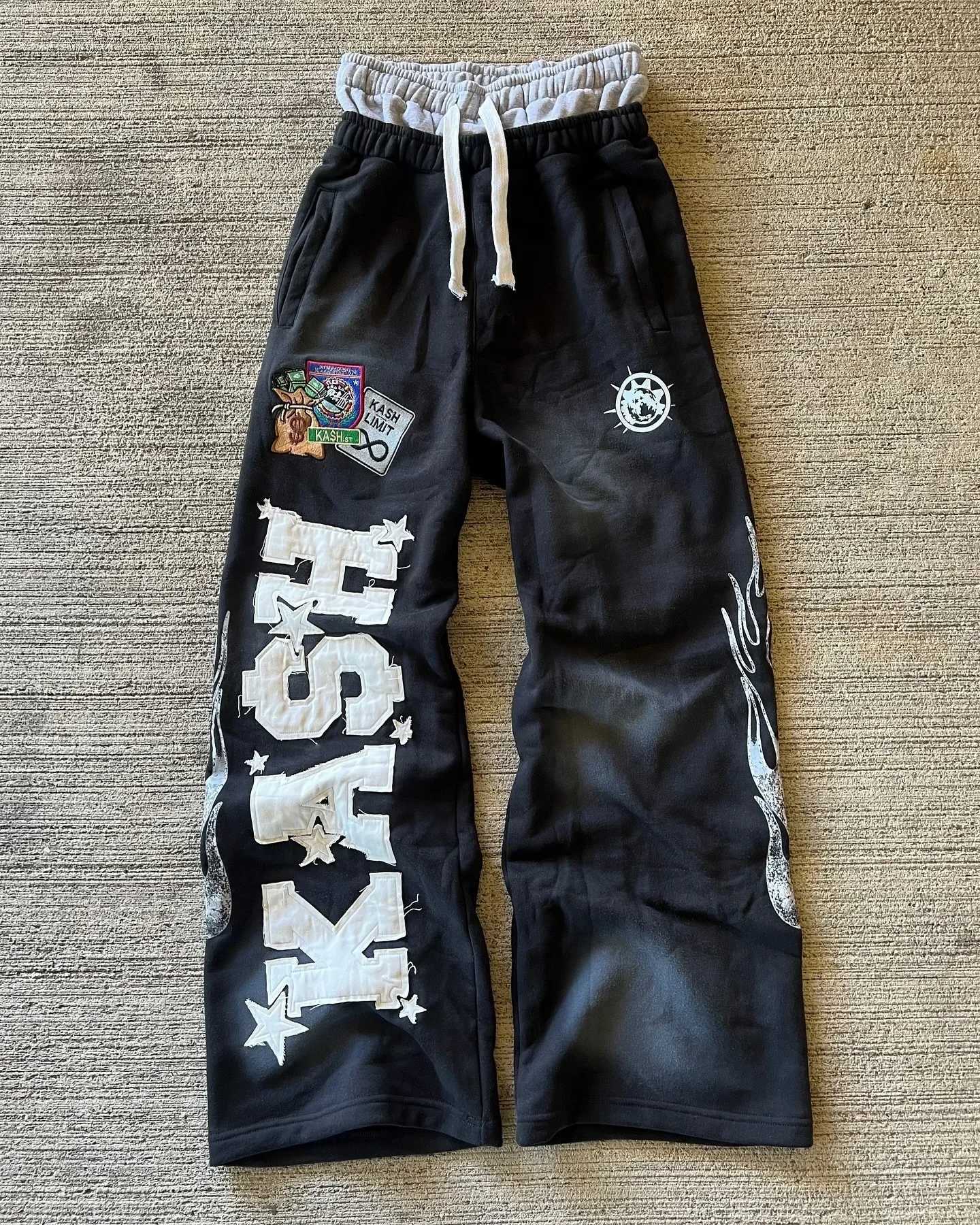 Y2K Pants Double Layer Design Baggy Elastic Waist Jogging Casual Pants Streetwear Gothic Hip Hop Letter Patch Vintage Sweatpants X250319