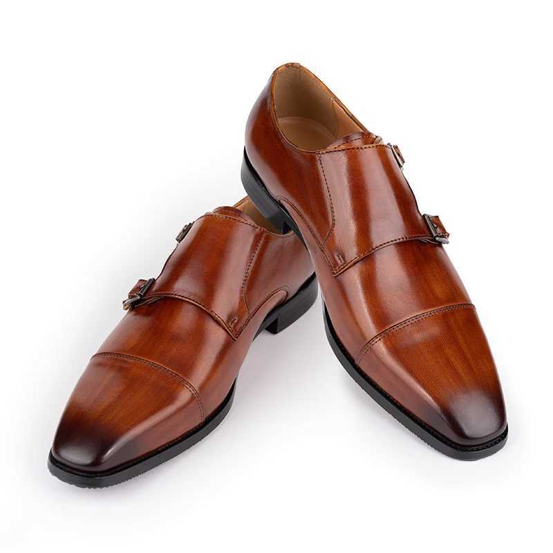 Luxury Classic Men Wedding Dress Oxford Shoe Real Handmade Leather Buckle Strap Pointed Toe Loafer Shoe for Men Black BrownXJ250319
