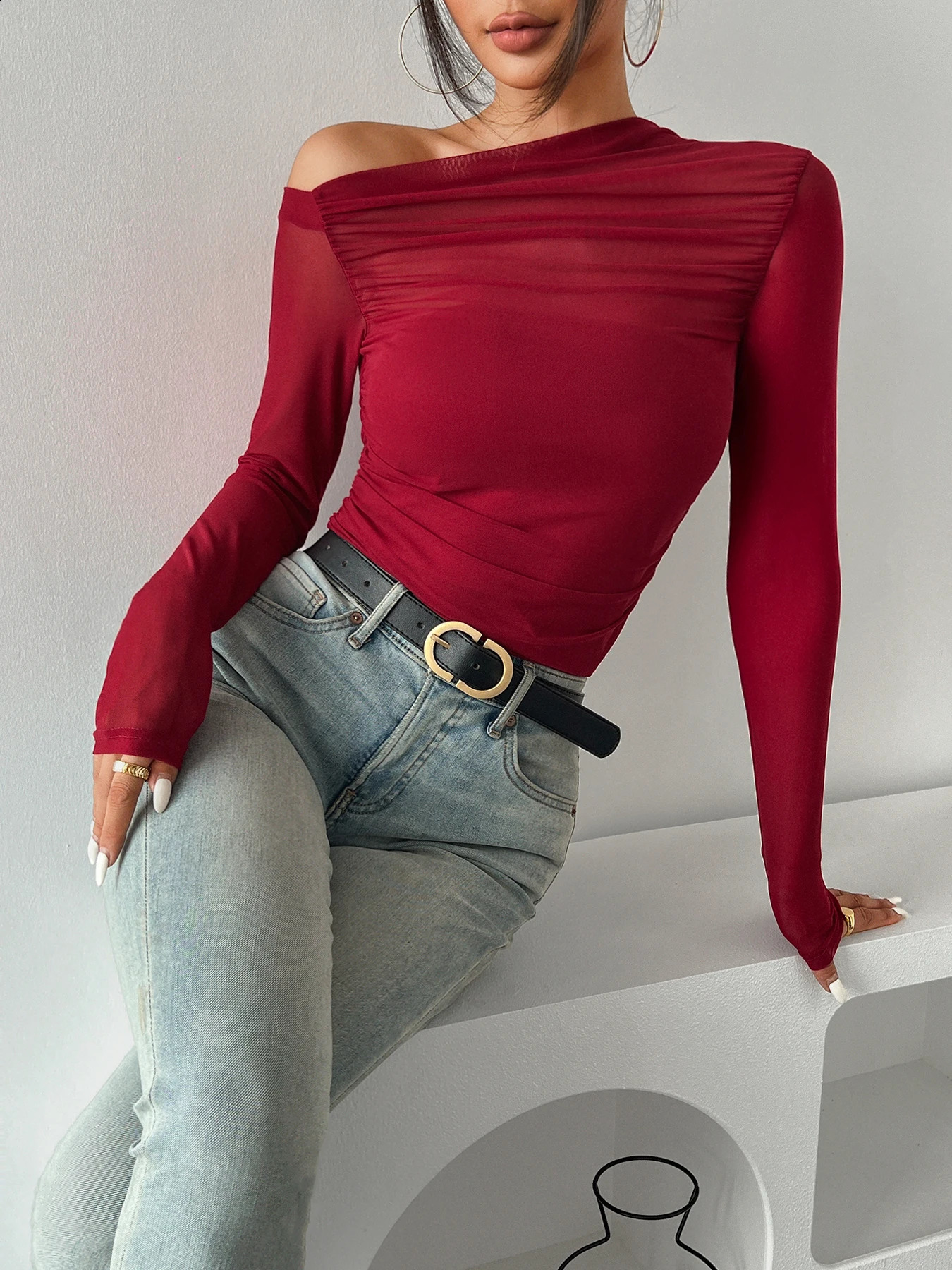 European and American Retro Style Slim Fit Versatile Round Neck Long Sleeve T-shirt Top Shirt Fashion V Neck Long Sleeve 250319