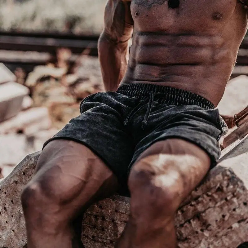 Mens Summer Retro Frayed Shorts Sports Casual Gym Fitness Loose Stretch Short Pants Fashion Outdoor Basketball Shorts 250319
