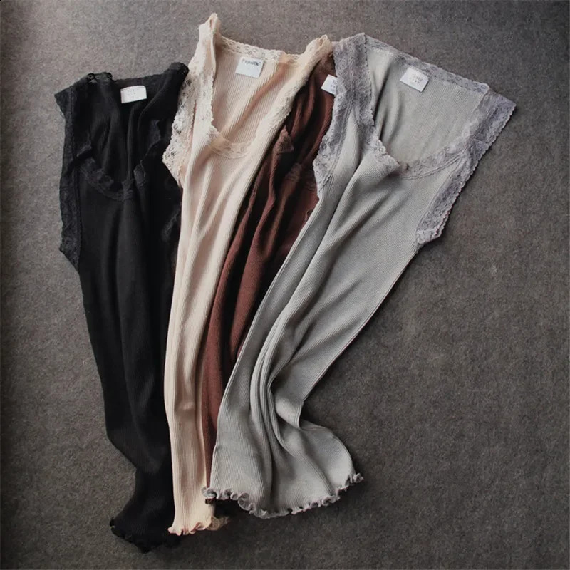 VersatileBase Layer Top Womens Silk Base Tank Knit Cotton Wristless High Elastic Lace Trim Bras Casual Style Leisure 250319