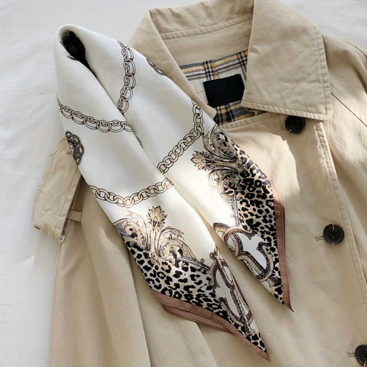 Leopard Print satin scarf with square neckline used for warm imitation silk satin packaging and fashionable decorative accessories X250319