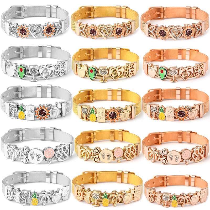 Charm Bracelets With Dog Paw Avocado Slide Beads Stainless Steel Mesh Bracelets Bangles For Women Jewelry Gift