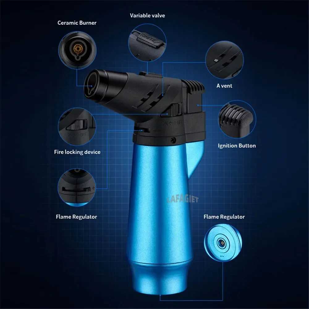 2 In 1 Windproof Turbo Gas Lighters Welding Torch Kitchen Cooking Baking Outdoor BBQ Adjustable Jet Flame Gun Cigar LightersC250318