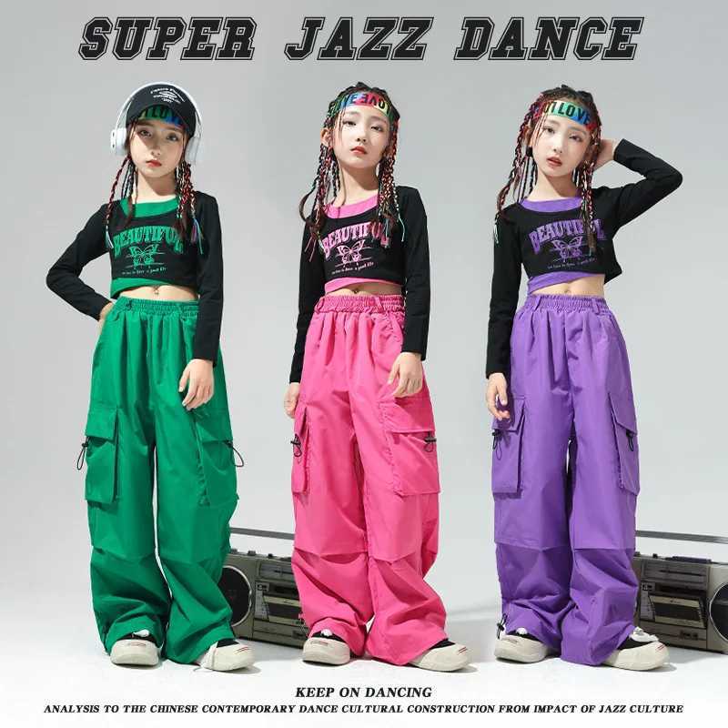 Childrens hip-hop dance costumes girls ballroom shirts pants jazz dance stage costumes childrens dance costumes performance setsT250318