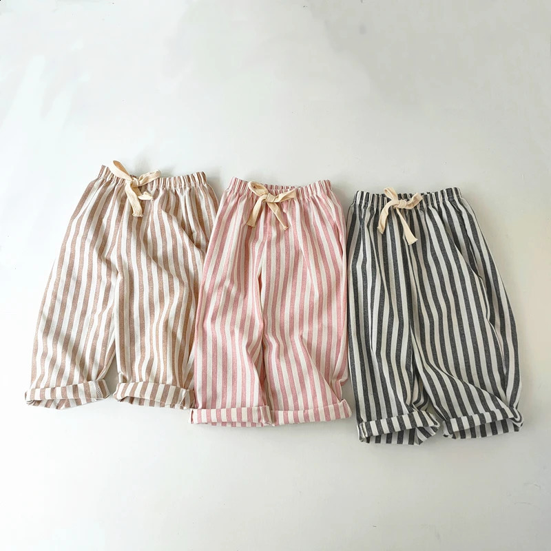 Childrens Clothing Linen Cotton Shorts Summer Girls Boys Stripe Pants Kids Baby Casual Vintage Loose Short Pant Girl Clothes 250319