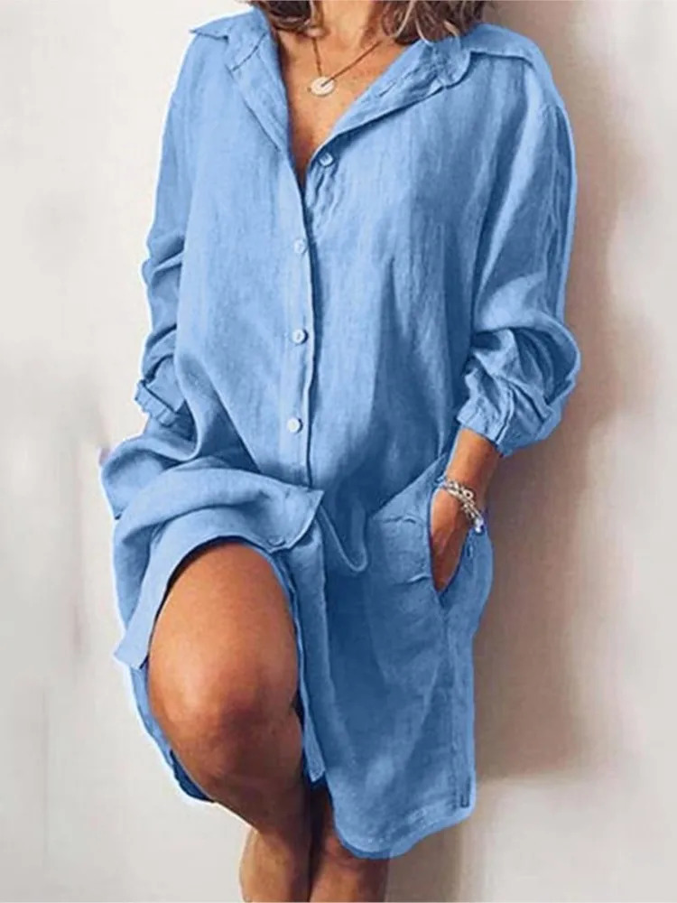 Womens long sleeved cotton linen long sleeved cardigan warm single breasted multi button shirt for autumn 250318