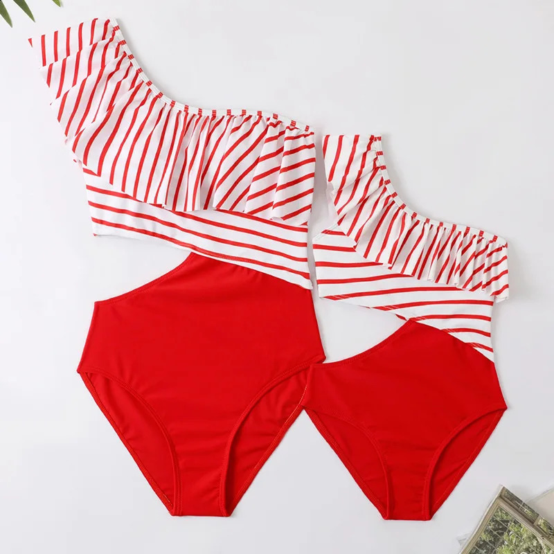 Mother Kids Girls Swimsuit Swimming Clothing Women Beach Bikini Bathing Suit Family Matching Swimwear Mummy Daughter Beachwear 250319