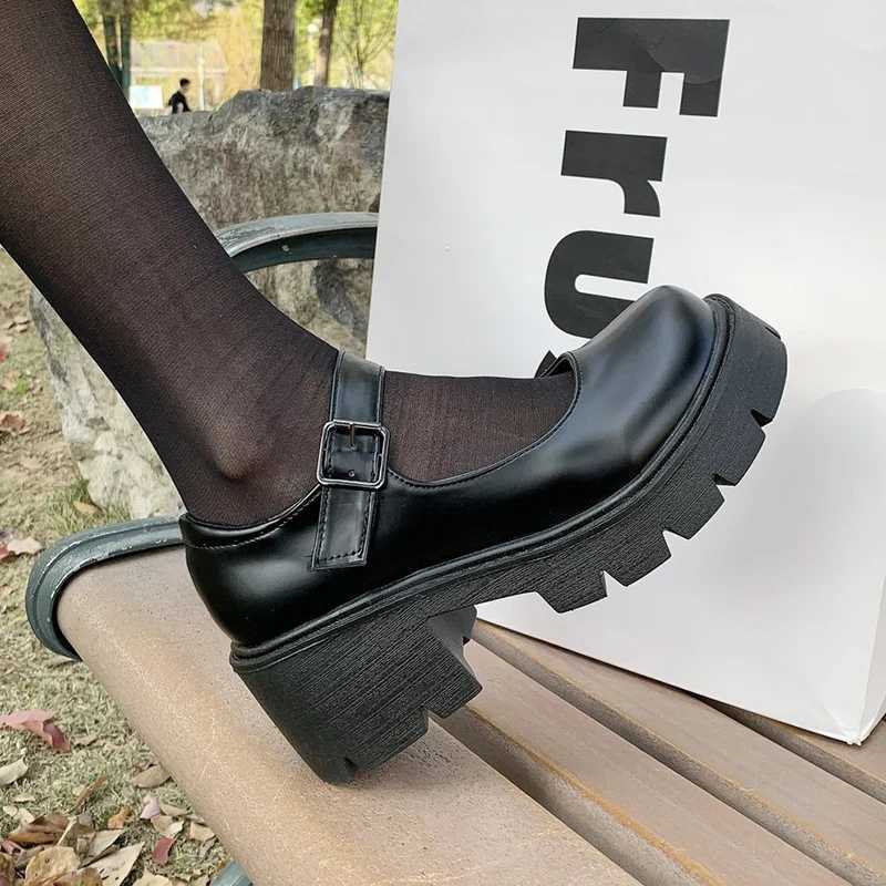 Patent Leather High Heels Mary Jane Shoes Women Japanese Style Ankle Buckle Platform Pumps Woman Punk Jk Uniform Lolita Shoes 43XJ250319