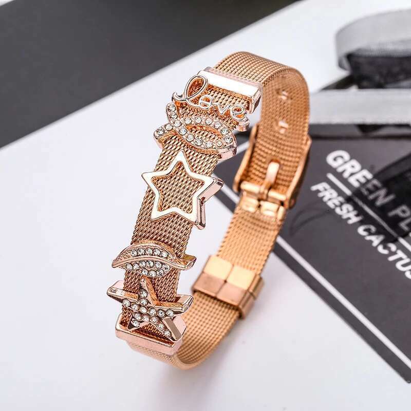Women's Slide Mesh Charm Bracelet Bangle Fits Stainless Steel Fine Bracelets Bangles Bileklik Pulseira