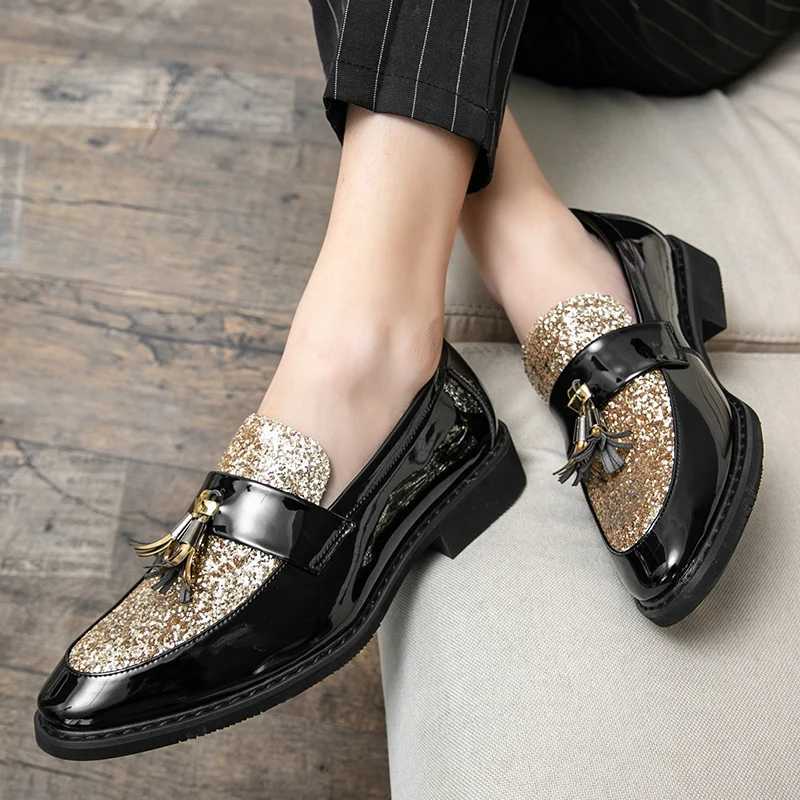 British style sequined leather shoes mens gold mens casual plus size 38-47 luxury and comfortable business shoes mens formal shoesXJ250319