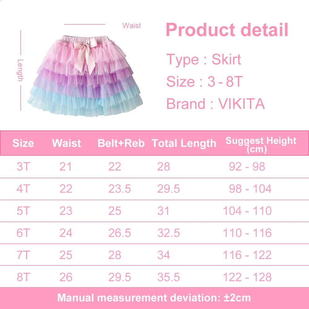 VIKITA Girls Tulle Tutu Skirts Kids Princess Layered Ball Gown Pettiskirt Ballet Dance Party Birthday Cake Sweet Mini Skirt 250319