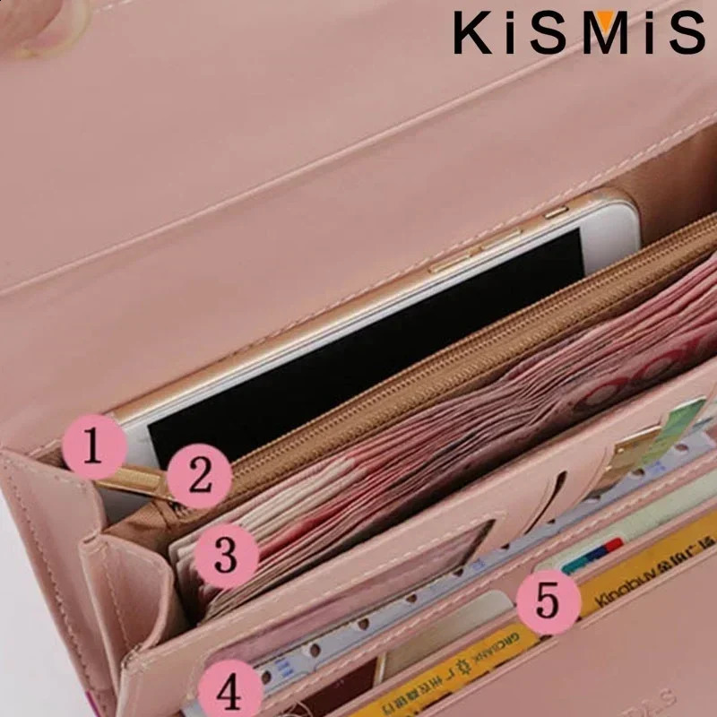 Womens Wallet Cute Pink Pocket Womens Wallet Plaid Pu Leather Long Wallet Buckle Phone Bag Coin Pocket 250318