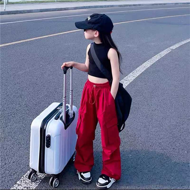 Teenage girls jogging pants loose casual fashionable childrens straight Trouser pocket design fashionable cool streetwear childrens pants 5-14 YT25031