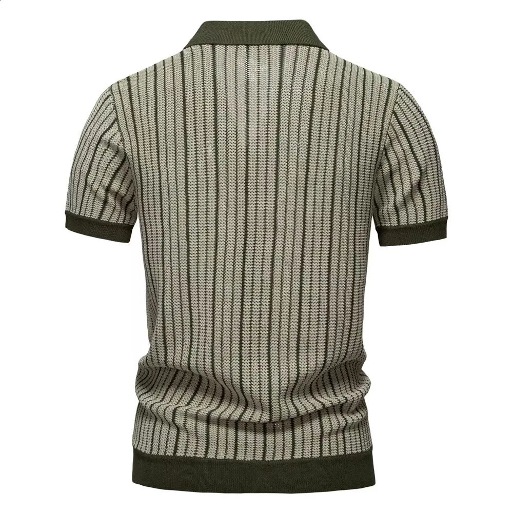 Summer Ice Silk Mens Hollow Polo Shirt Breathable Soft Knitted Shirt Triple Top Short Sleeve Fashion Contrast Color Mens Shirt 250317