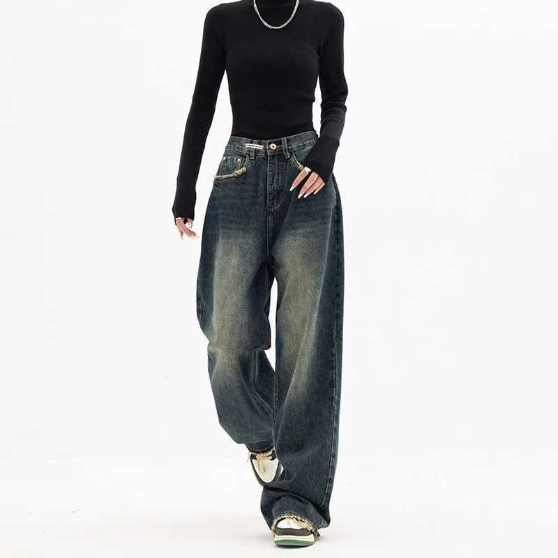 Spring and autumn wide leg jeans for women high waisted jeans for women denim jeans for women Harajuku retro BF style loose fitting womens streetwearT