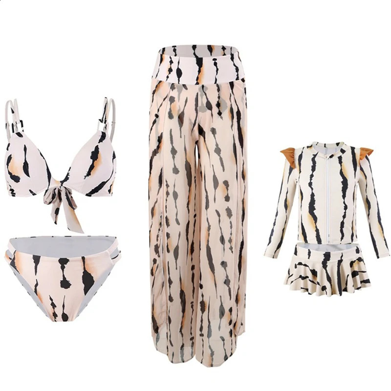 Summer Mother Daughter Bikini Swimwear Beach Bath Swimsuits Mommy and Me Clothes Matching Outfits Women Pants 3pcs 250319