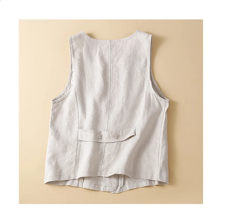 TingYili cotton linen sleeveless jacket summer Vneck white khaki green black vest Korean style cardigan 250319