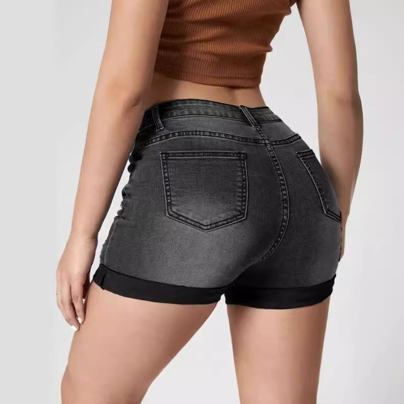 Fashionable Rolled Hole Elastic High Waisted Denim Shorts Sexy And Personalized Spicy Hot Pants Casual Women's Shorts