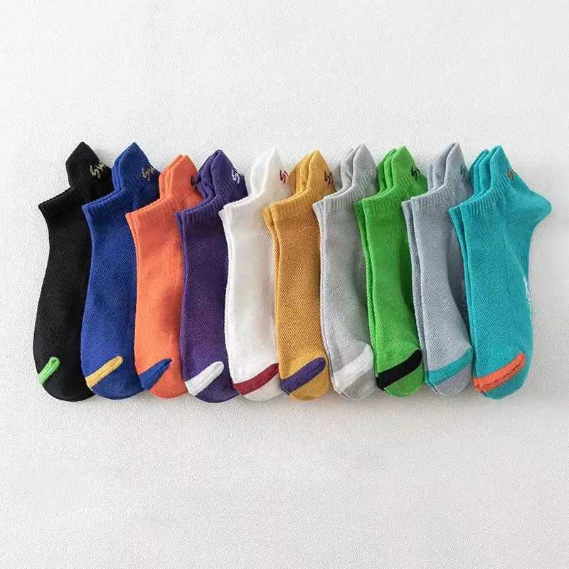 5/10 pairs of summer mens fashionable short socks anti odor sweat absorbing breathable mesh letter sports style ankle socks X250319