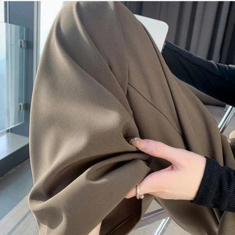 Elegant wide leg pants for women Korean style high waisted black pocket office womens fashionable loose suit Trousers Streetwear 250318
