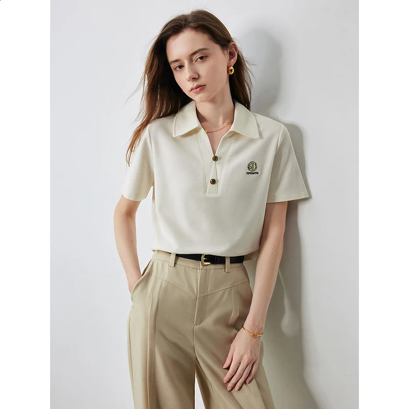 TOYOUTH Women Letter T-shirt Summer POLO Collar Top 250318