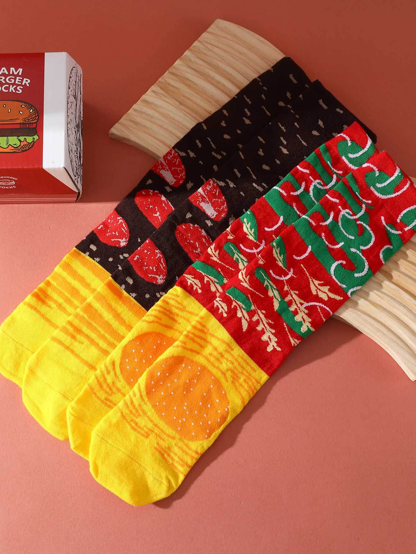 2 pairs of neutral cut socks in hamburger shape novel creative and fun vacation gift. X250319