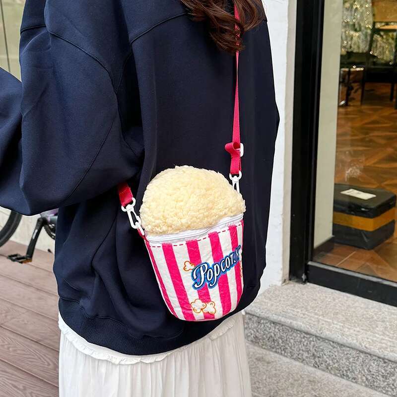 Women Popcorn Bucket Adjustable Strap Cute Shoulder Creative Crossbody Girl Student Daily Bag