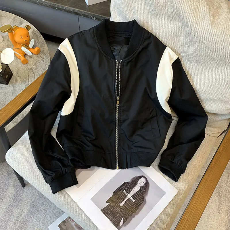 Retro Hong Kong style fashionable womens baseball uniform spring n mini short sleeved jacket 250317