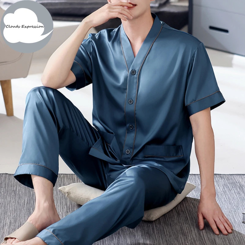 Summer 4XL Brown Casual Pajamas Silk Mens Pajama Set Satin Pajamas Mens Pajamas Pajamas 250317