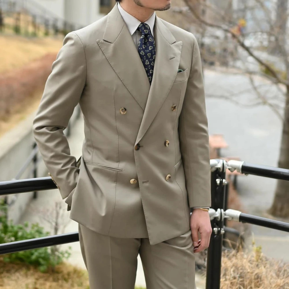Khaki color set suitable for Mes formal business jacket wedding groom evening gown daily 2piece pants Terno Masculino 250311