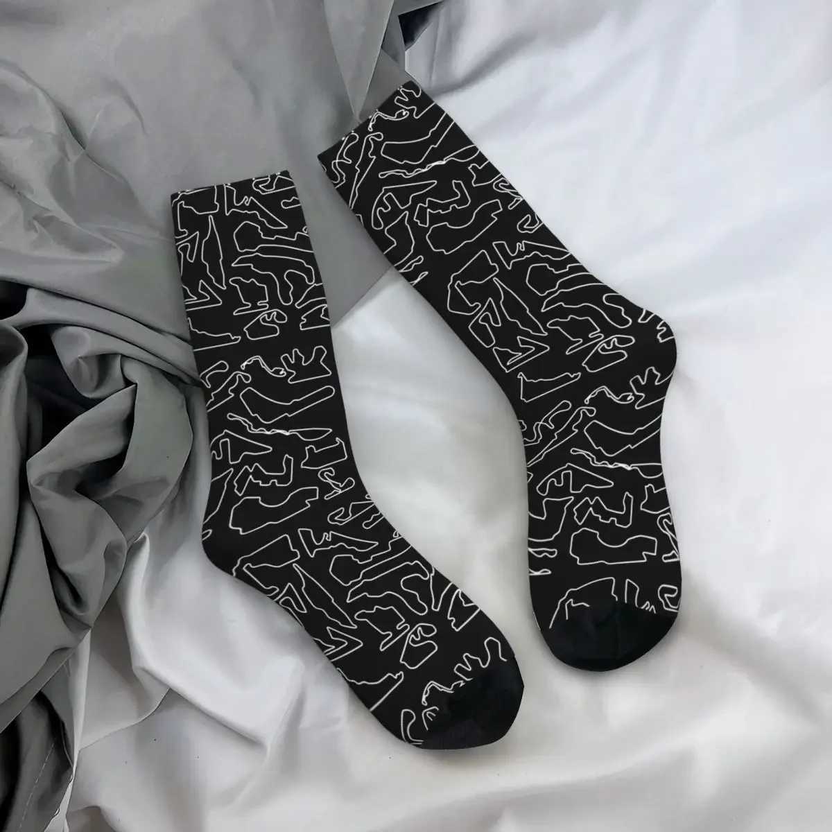 F1 2023 Tracks (Black) Socks Harajuku Sweat Absorbing Stockings All Season Long Socks Accessories for Unisex Birthday Present X250319