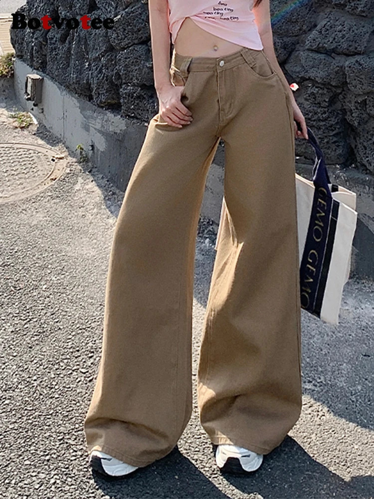 Botvotee Baggy Jeans Women Khaki Loose Boyfriend Style 90s Korean Fashion Streetwear Oversized High Waisted 250318