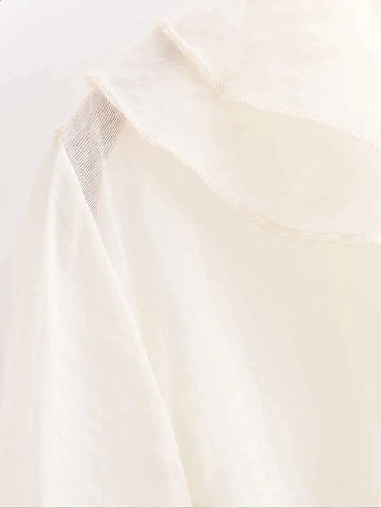 European style womens fashion versatile simple sweet loose Vneck layered decorative ruffle white shirt 250319