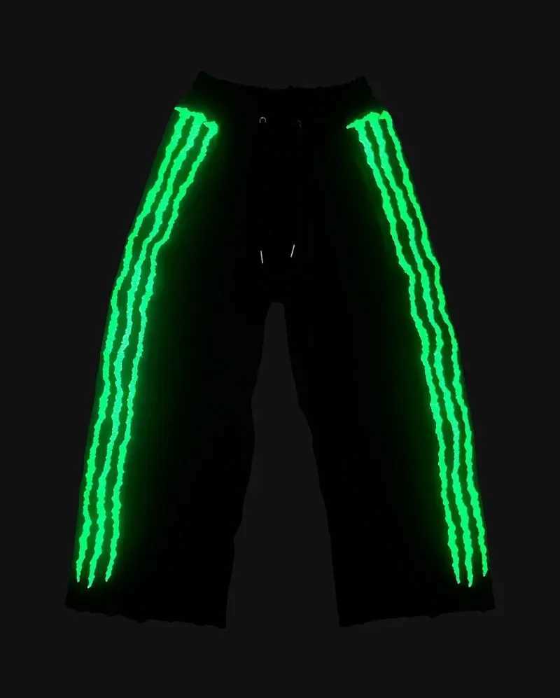 American Street Harajuku Hip-hop Fashion Luminous Extra-large Trousers Striped Print Men Y2k Fashion Loose Cropped Pants WomenT250319