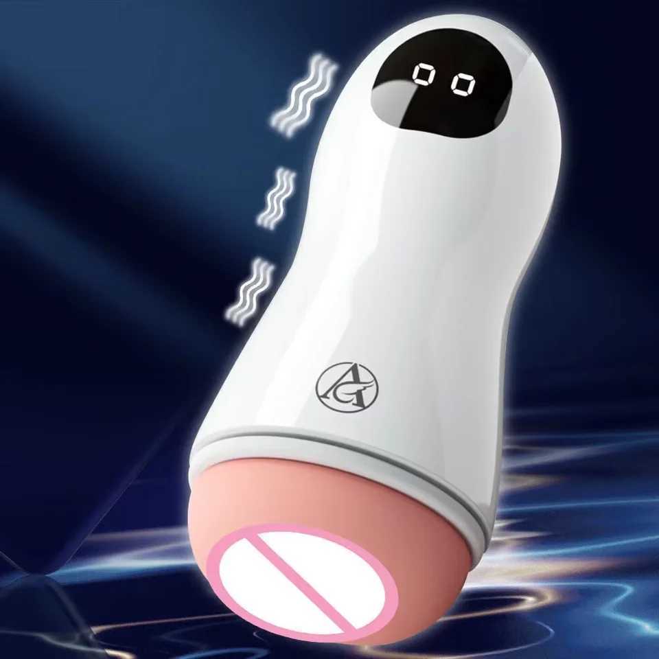 Automatic Male Masturbator Cup Vibration Oral Sex Real Vagina Pocket Pussy Vibration Bullet Penis Oral Adults Sex Toys For MenXJ250319