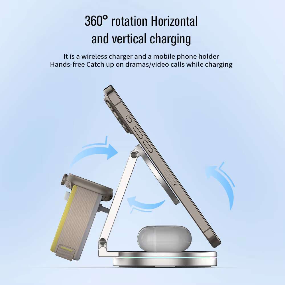 New 3 in 1 Foldable Magnetic Wireless Charger 15W Smart Fast Charging Station 360 Degree Rotation for iPhone 15/14/13/12 Apple